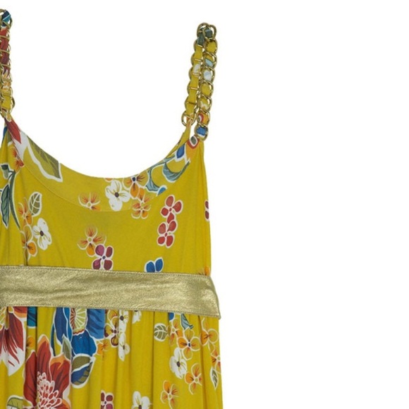 D&G Yellow Print Gold Belted Chain Trim Maxi Dress Size 44 - Picture 7 of 16